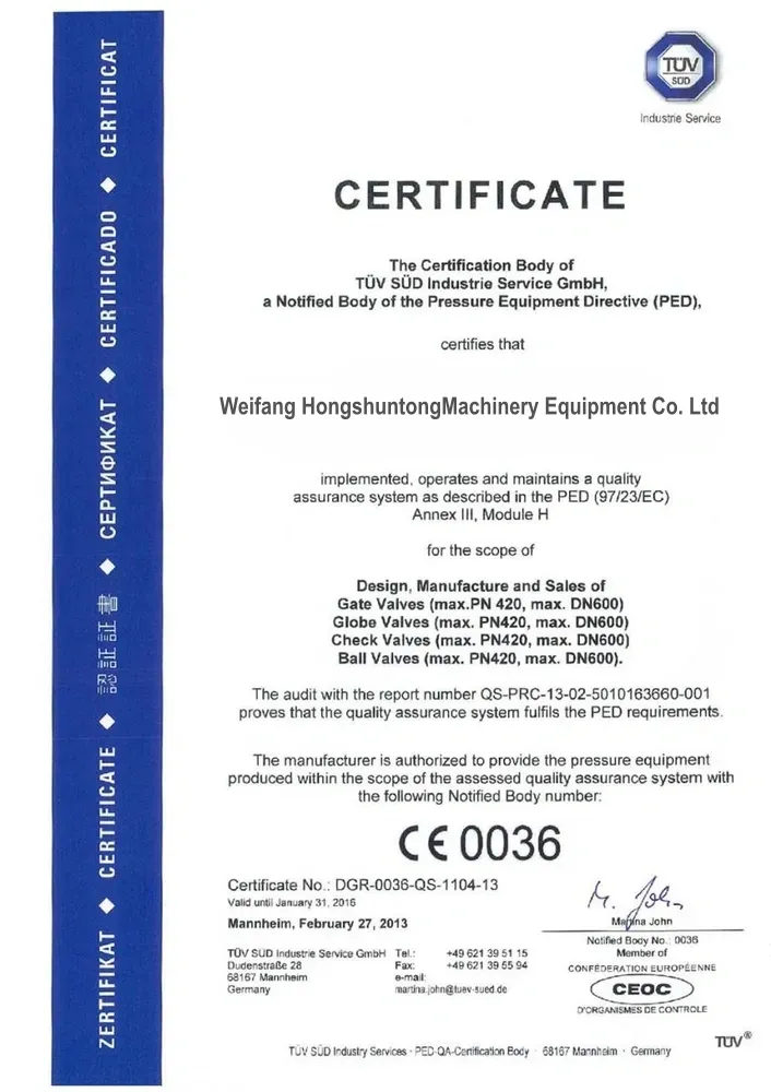 CE Quality System Certificate