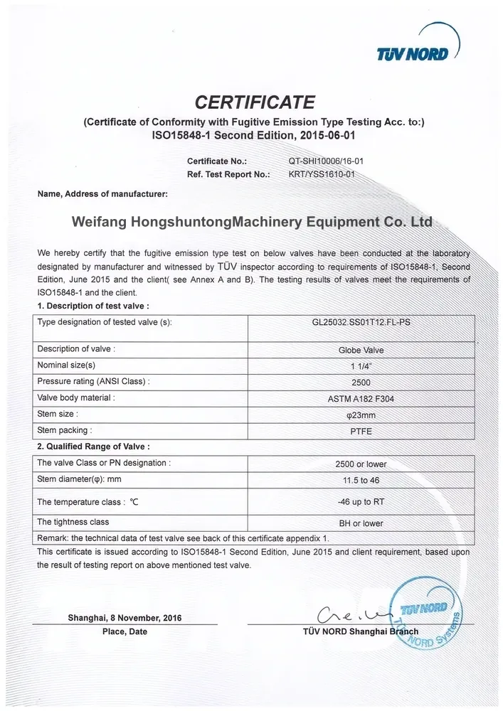 ISO Fugitive Emission Certificate